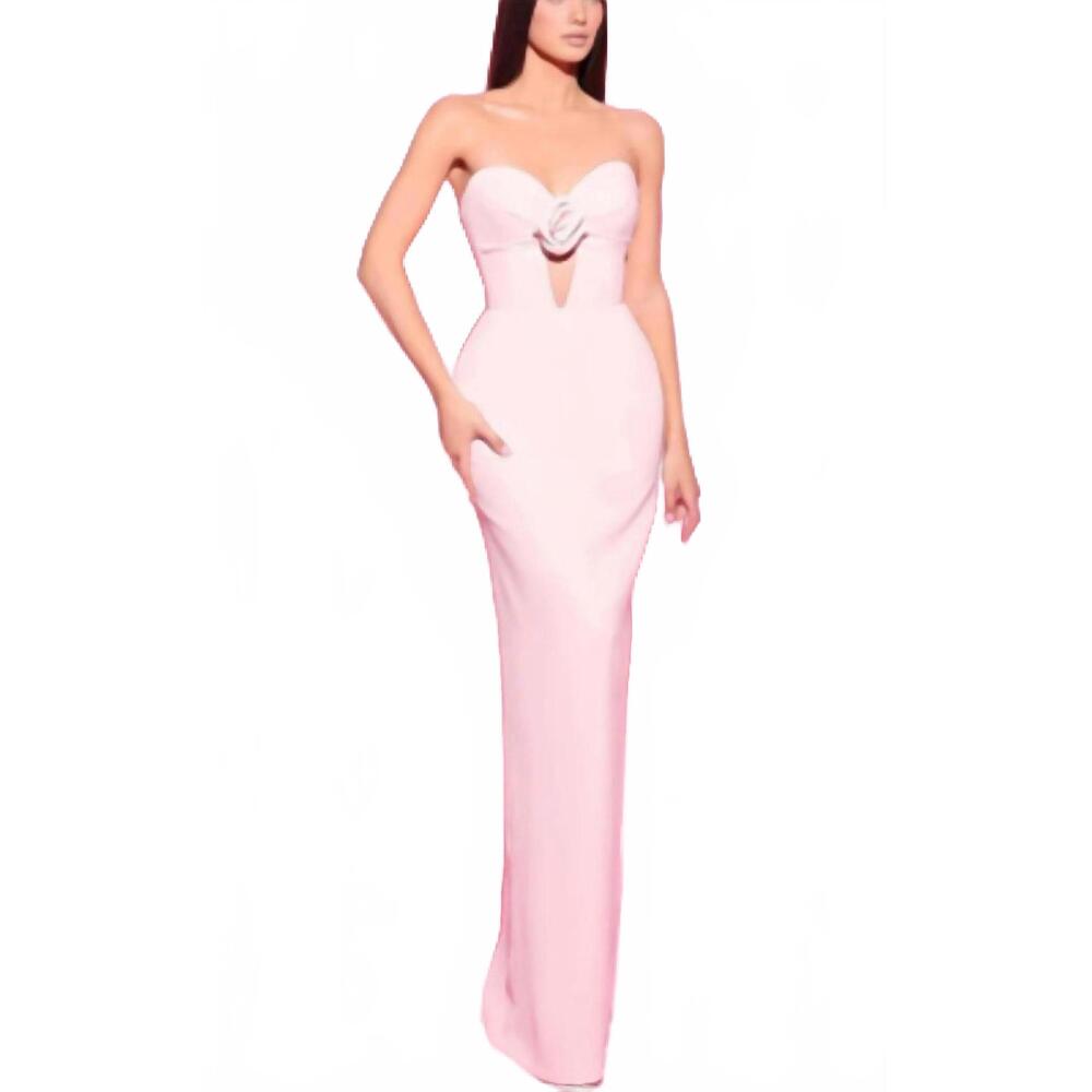 NEW TARIK EDIZ strapless dress with cut out bodice in ice pink